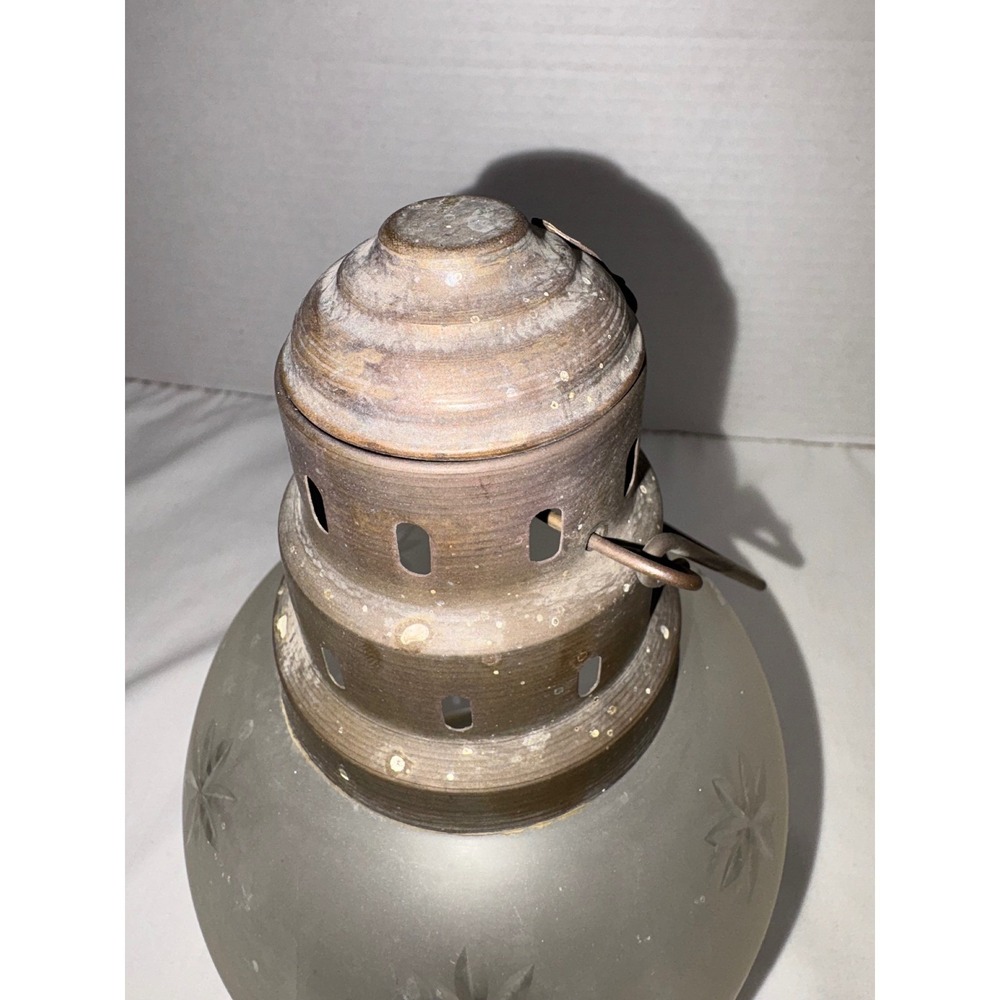 Frosted Etched Star Glass Brass Candle Lantern Hanging Tea Light Holder Vintage - Picture 9 of 14